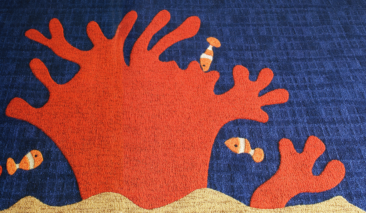 blue ocean and orange coral reef with clown fish custom rug by Niche Graphic Flooring